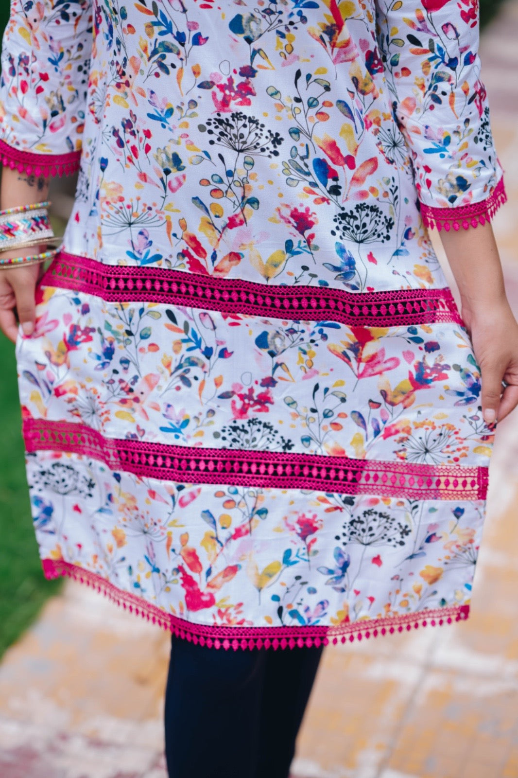 BABY PINK FROCK STYLE KURTI + MULTICOLOURED FLOWERED KURTI