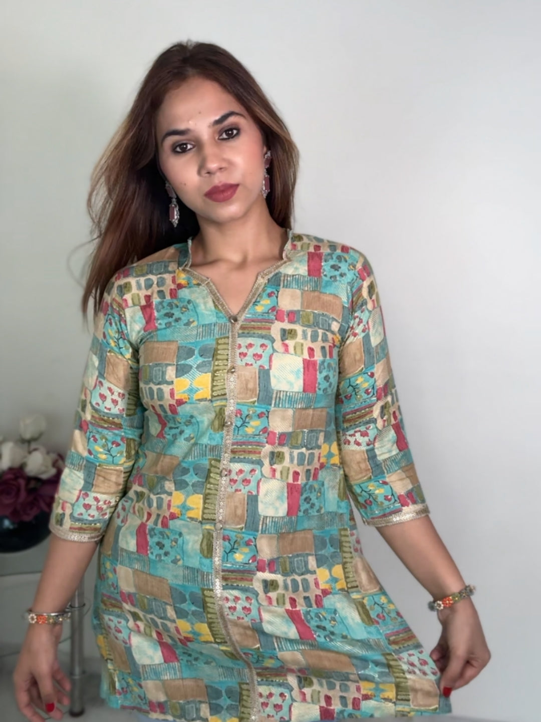 Blue abstract short kurta