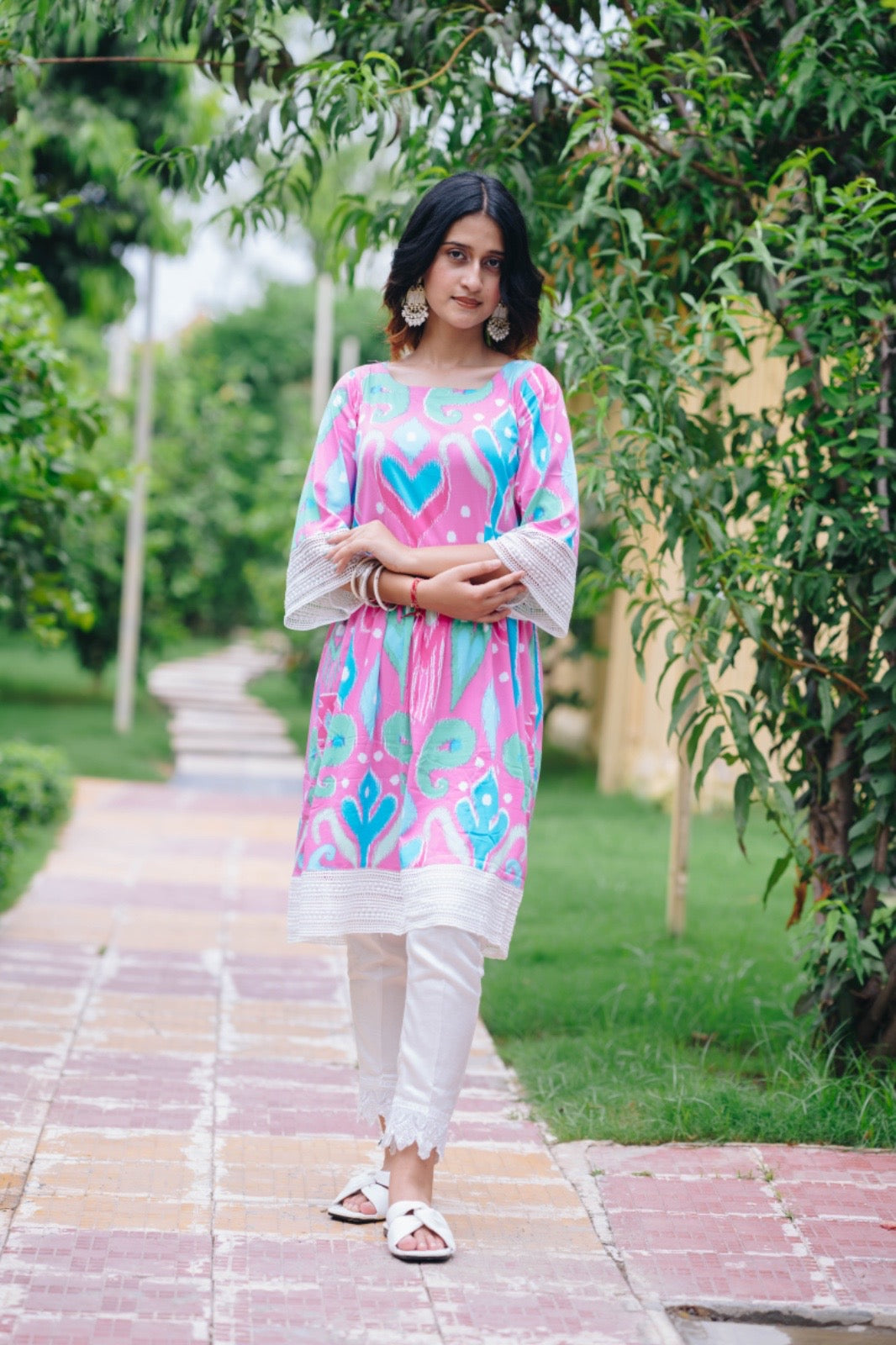 Baby Pink Frock style COTTON Kurta with laces