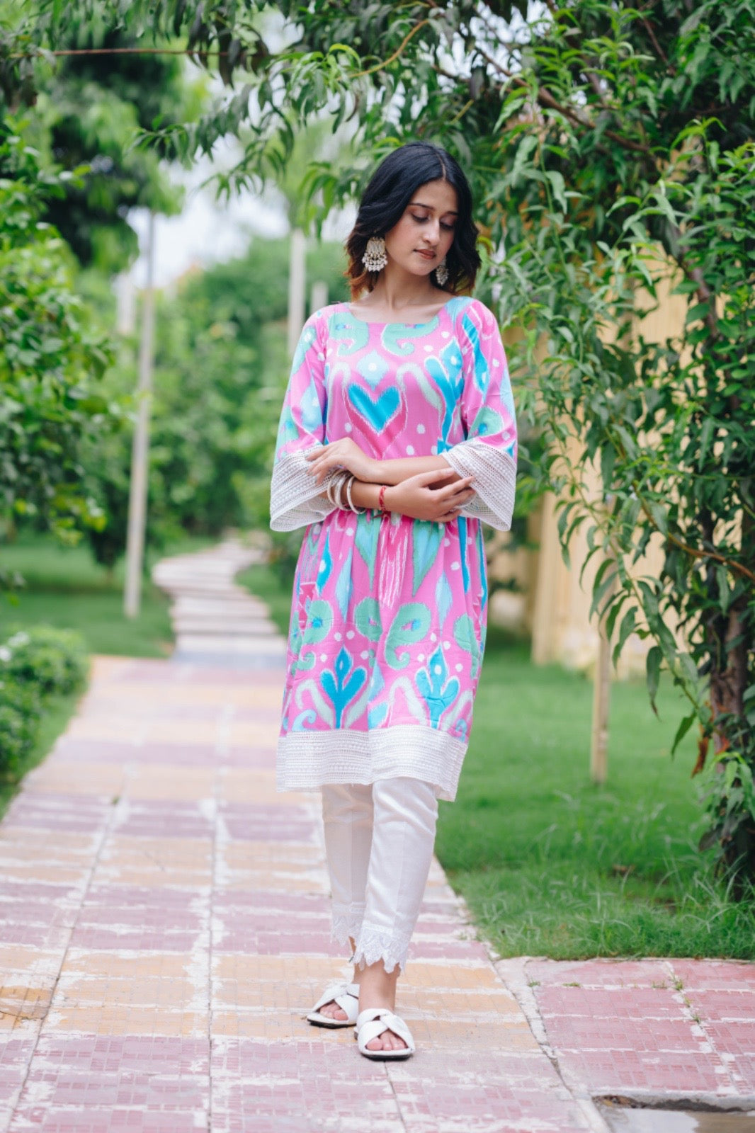 Baby Pink Frock style COTTON Kurta with laces