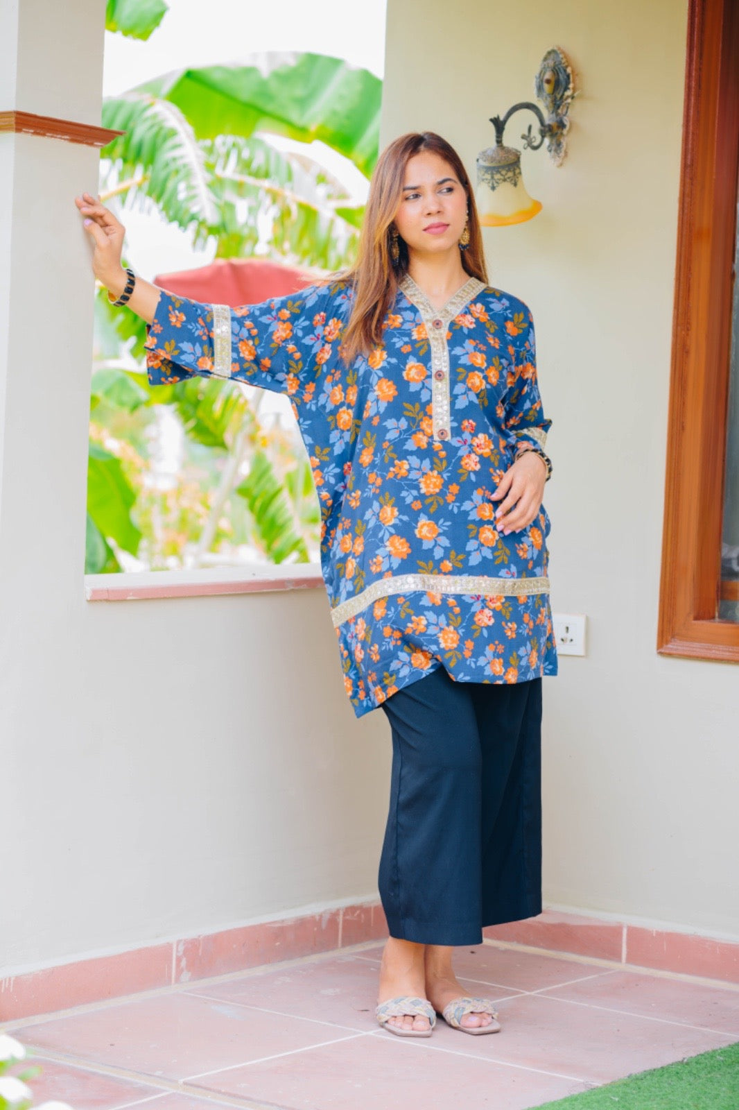 Floral loose fitted COTTON kaftan