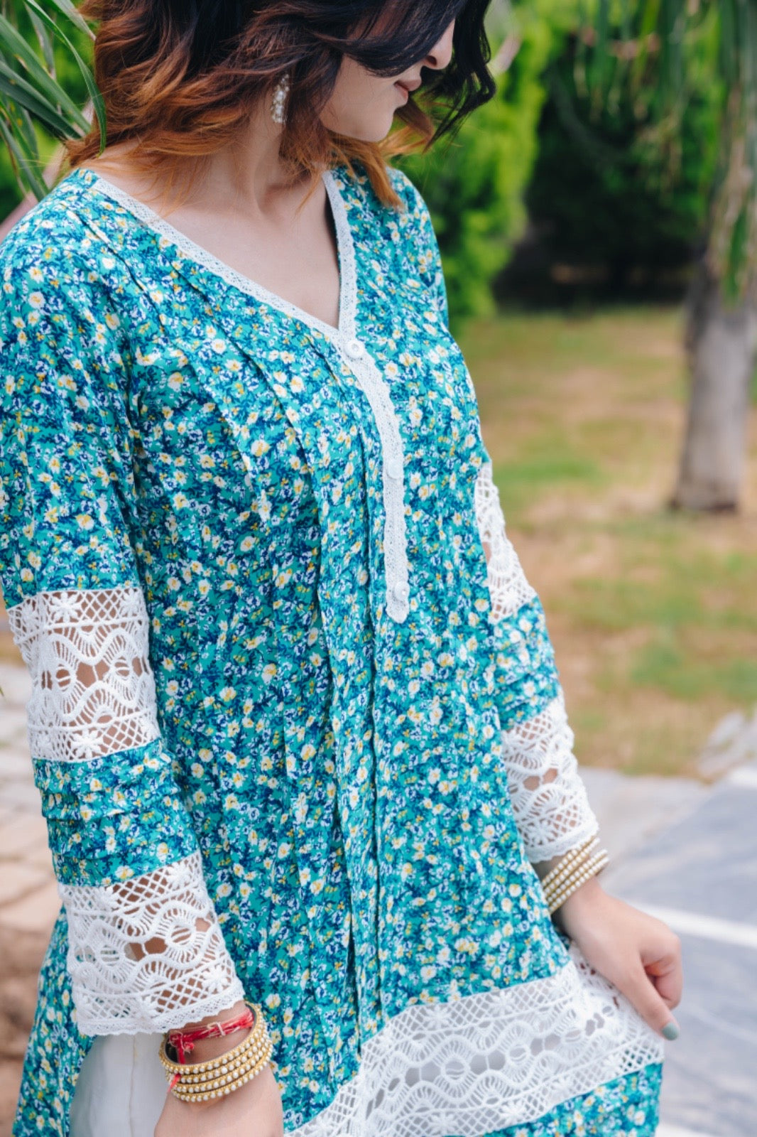 Mini flowers Blue COTTON kurta ( Pakistani Collection )