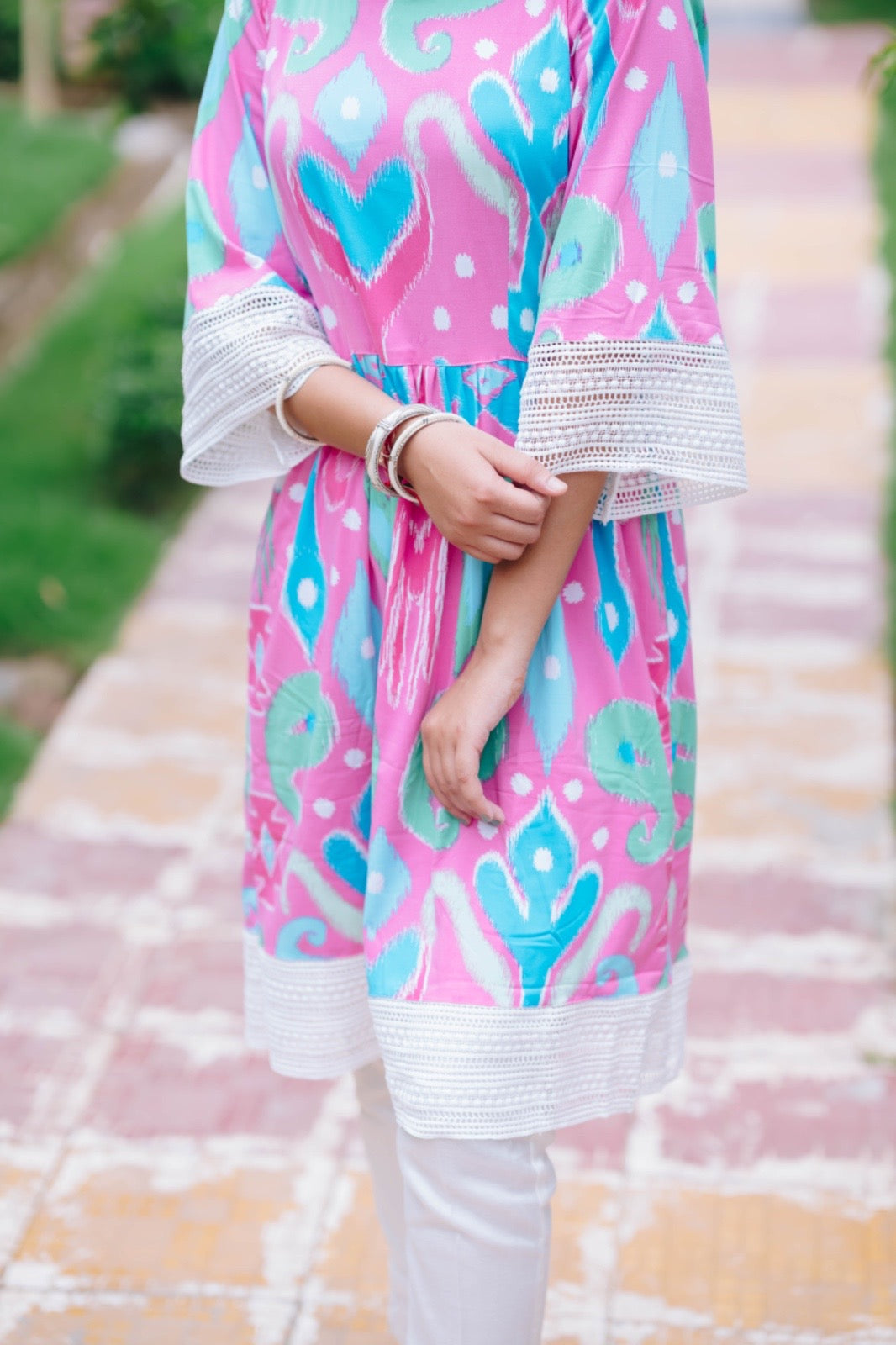 BABY PINK FROCK STYLE KURTI + ARABIC DESIGN KURTI