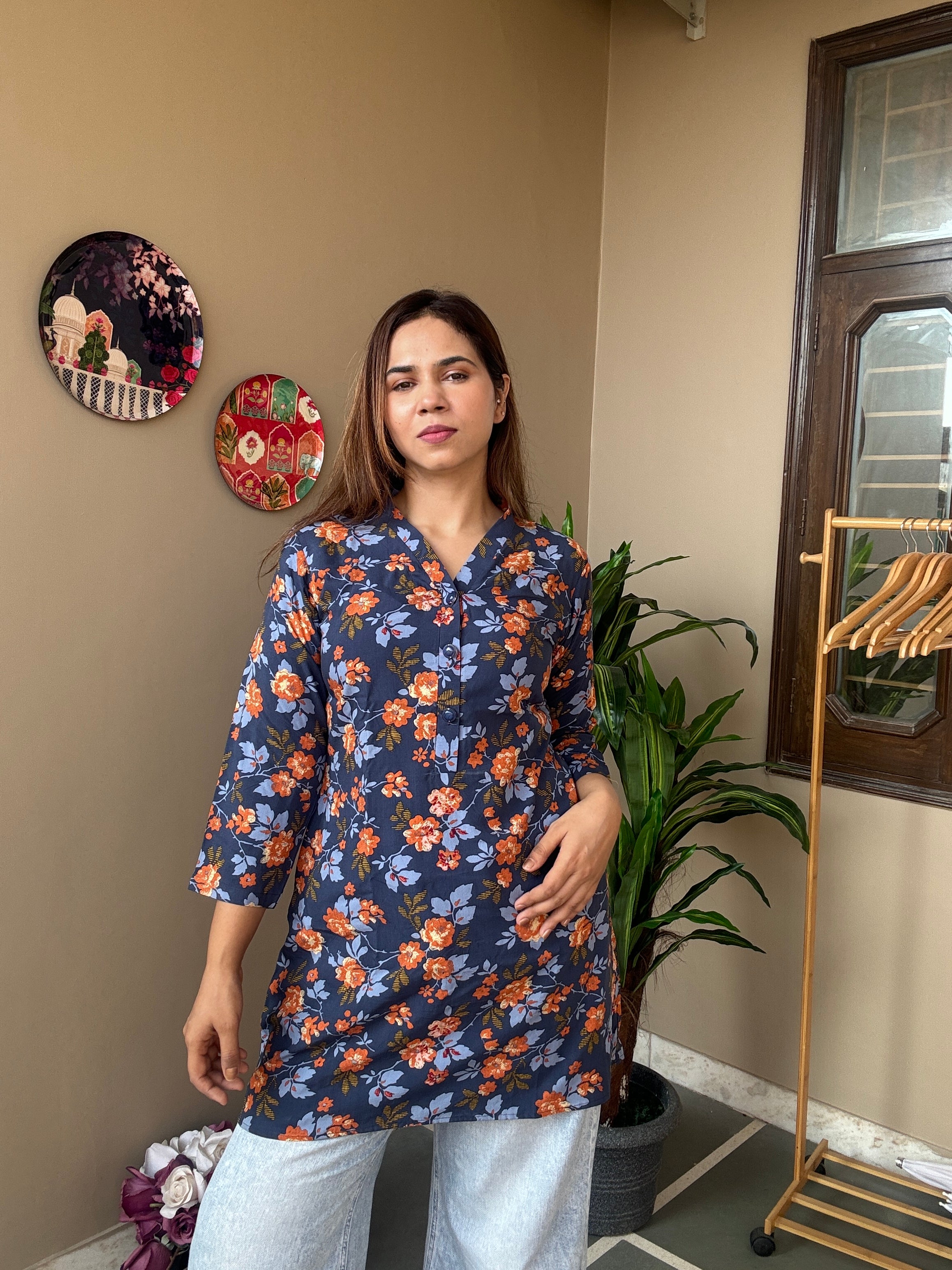 Navy blue floral kurti