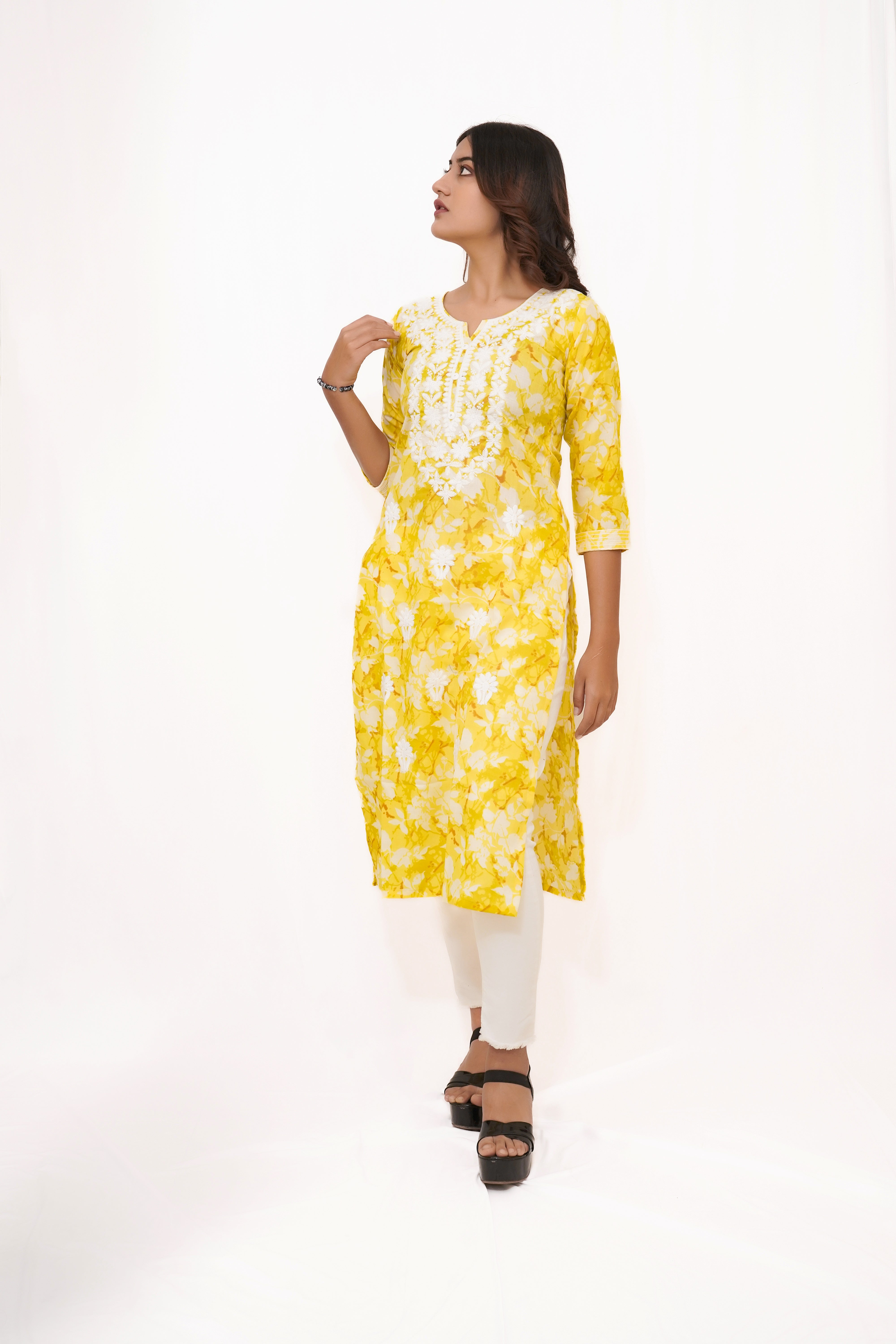 Floral Yellow Kurta with Embroidery