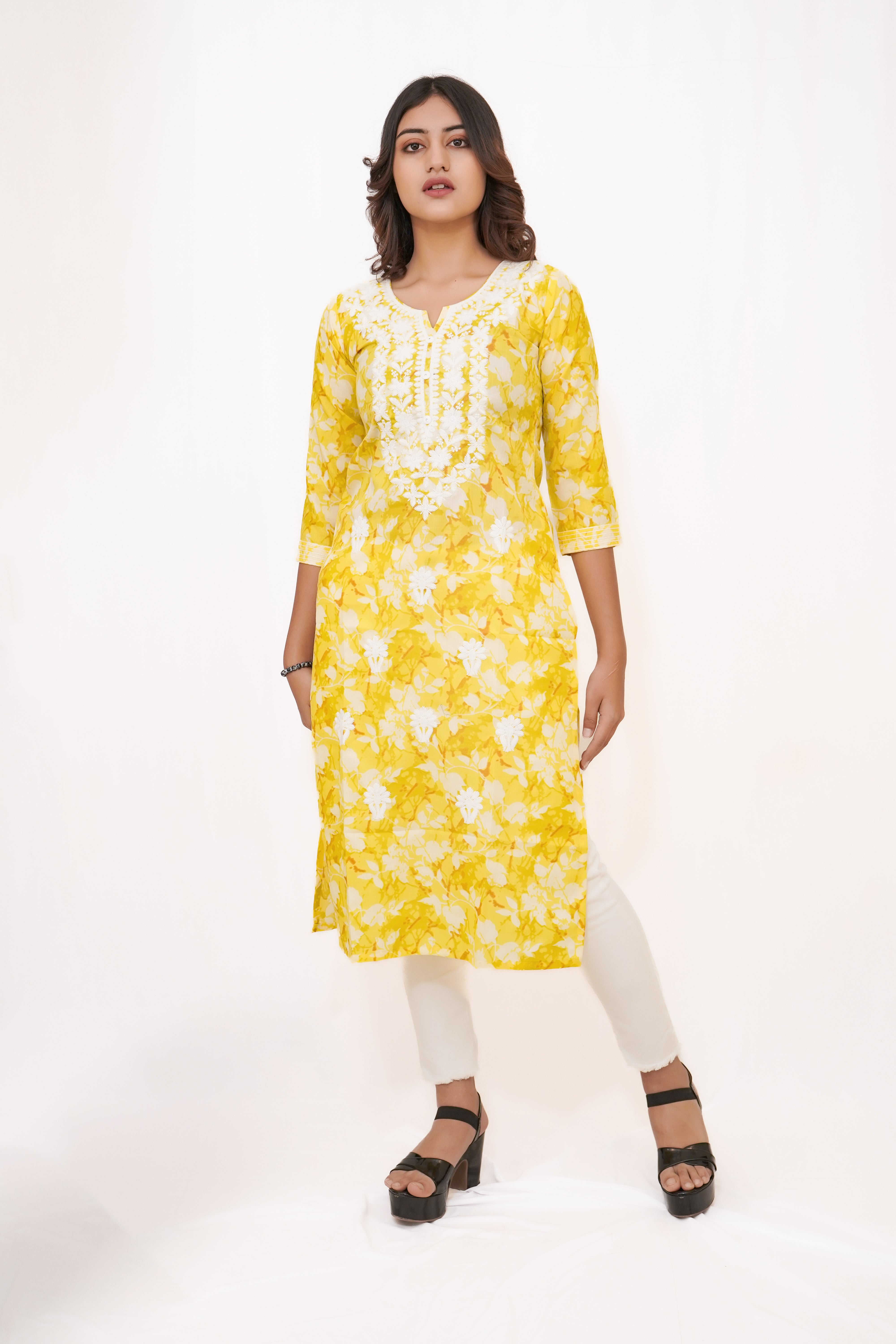 Floral Yellow Kurta with Embroidery