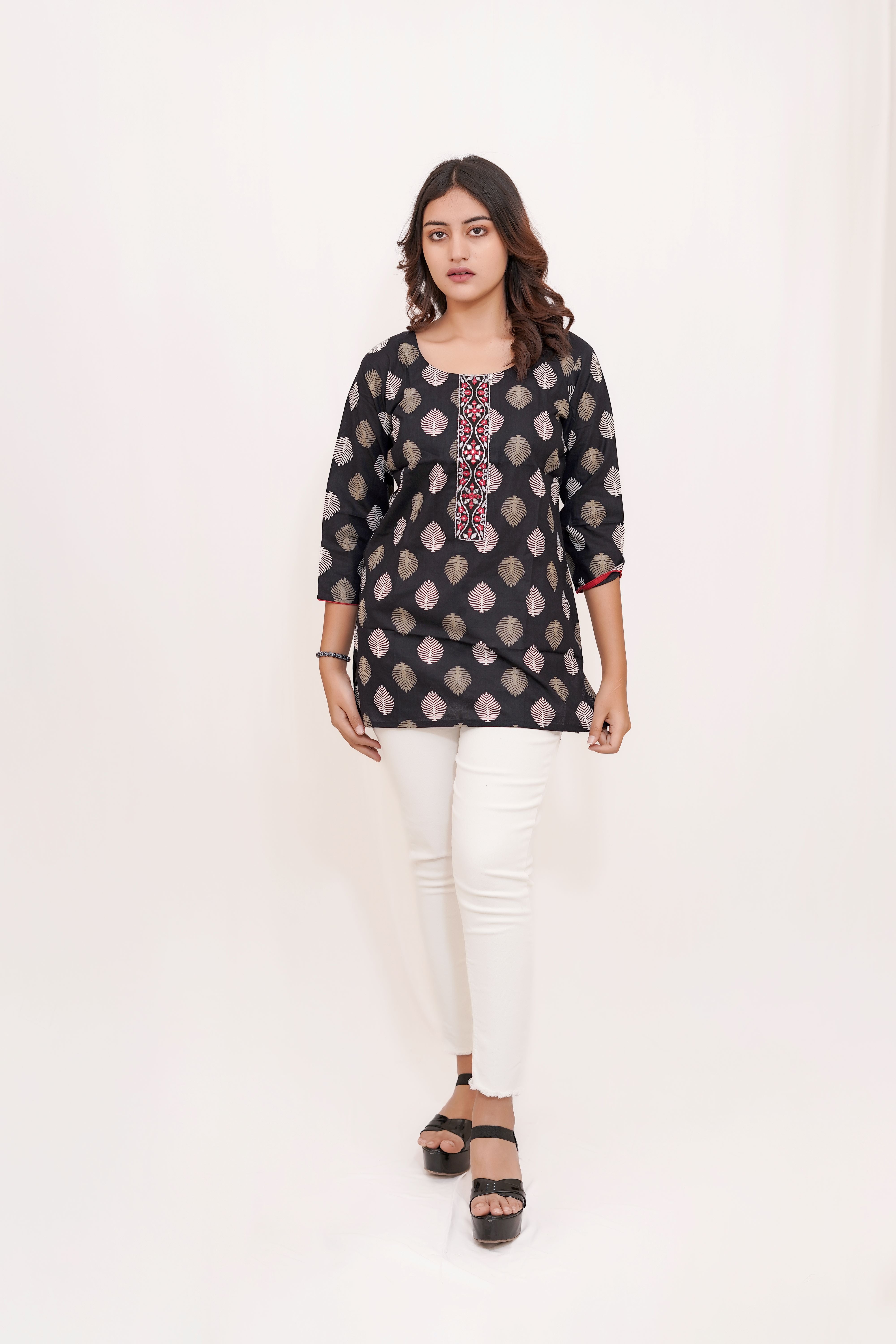 Black Short printed Kurta