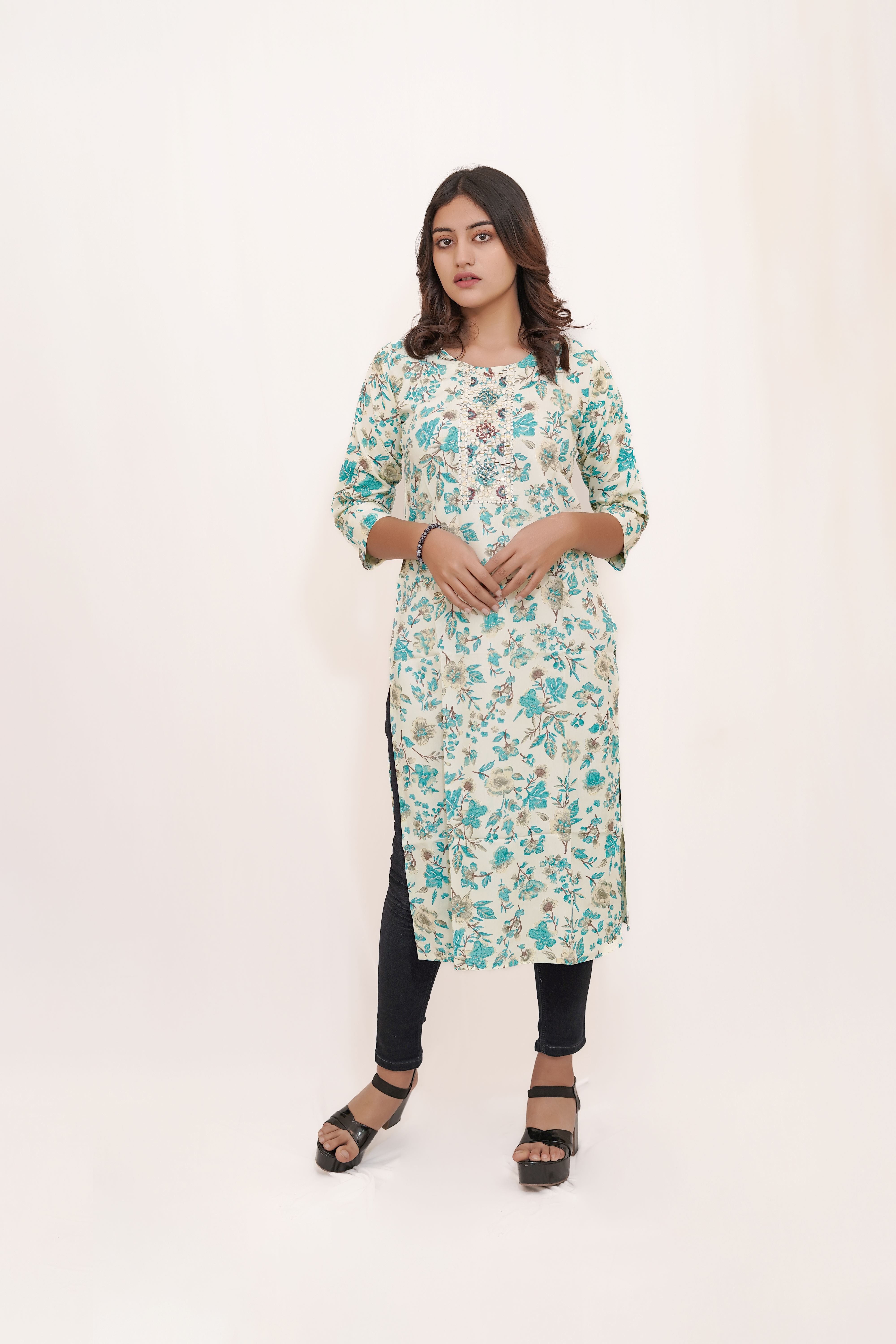 Blue and White printed Long Kurta