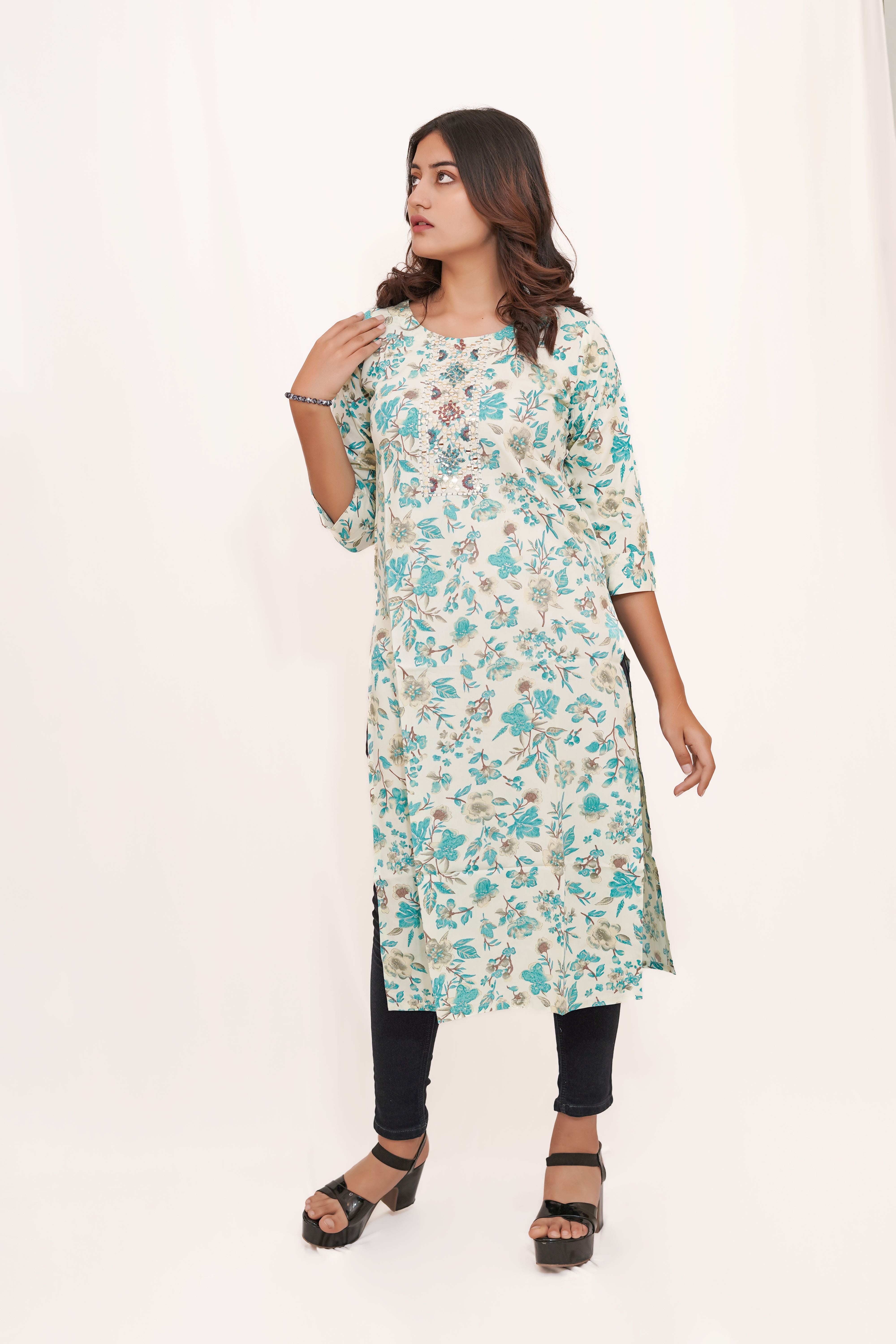 Blue and White printed Long Kurta