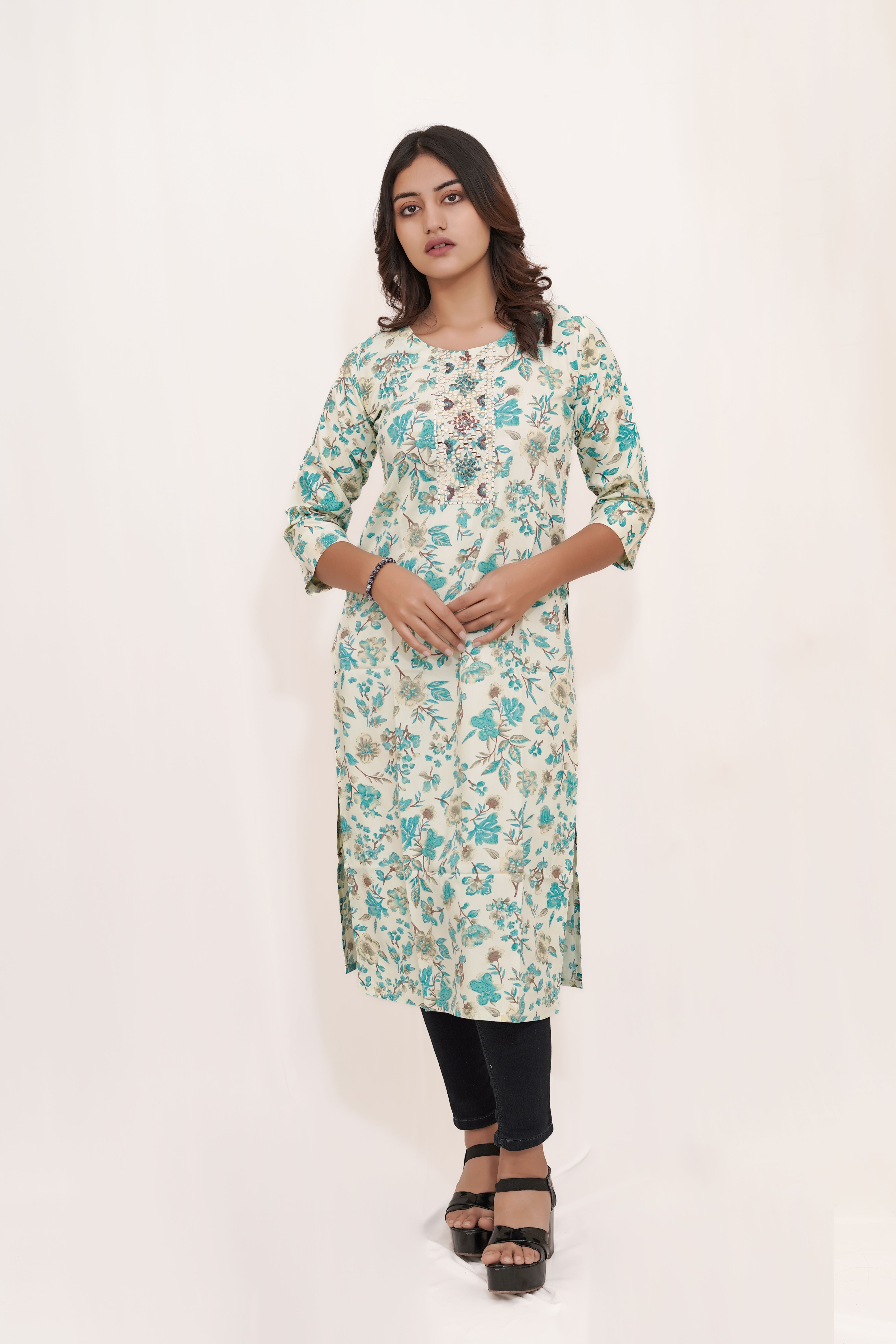 Blue and White printed Long Kurta