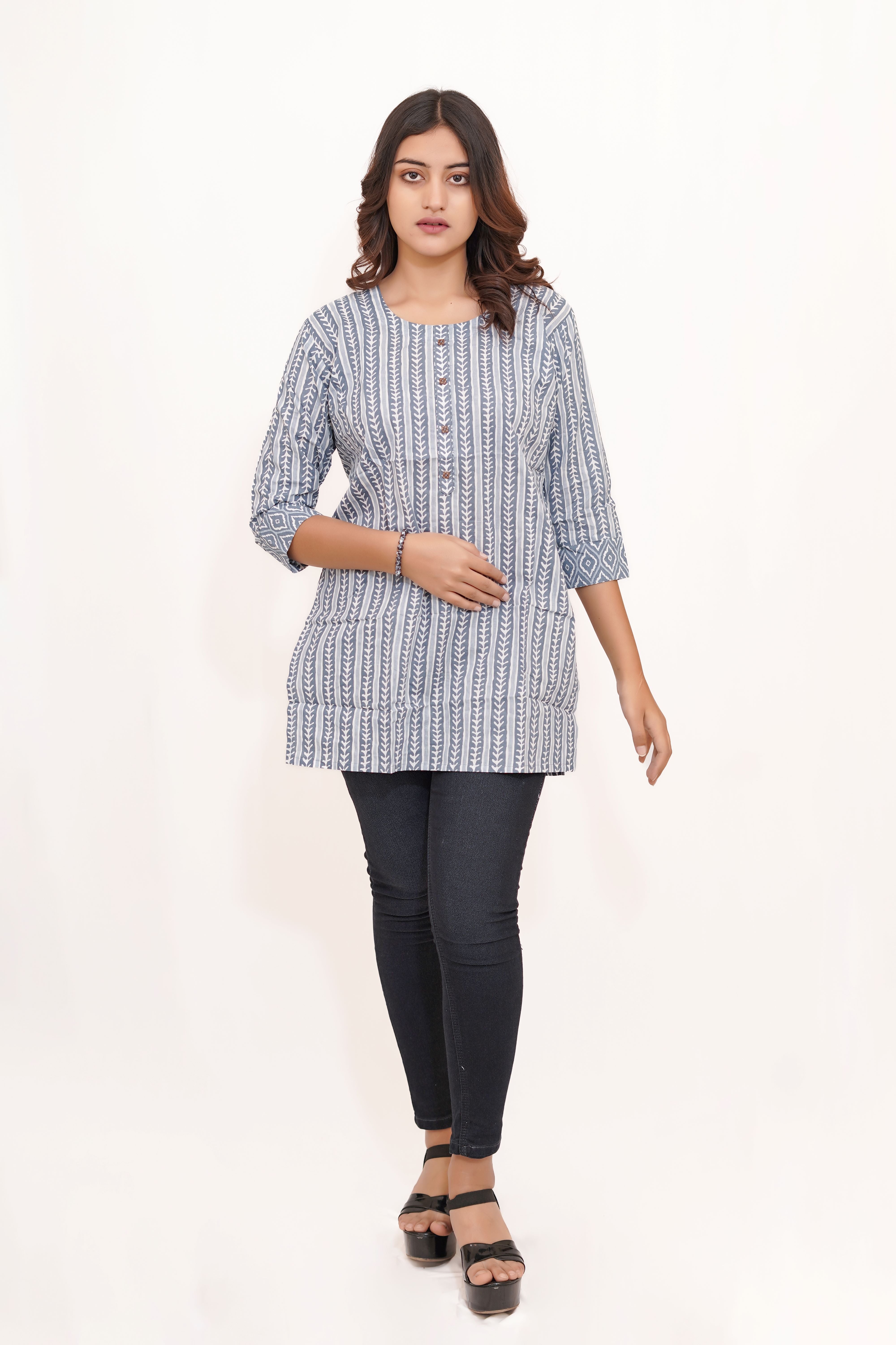 Sky Blue Striped Short Kurta