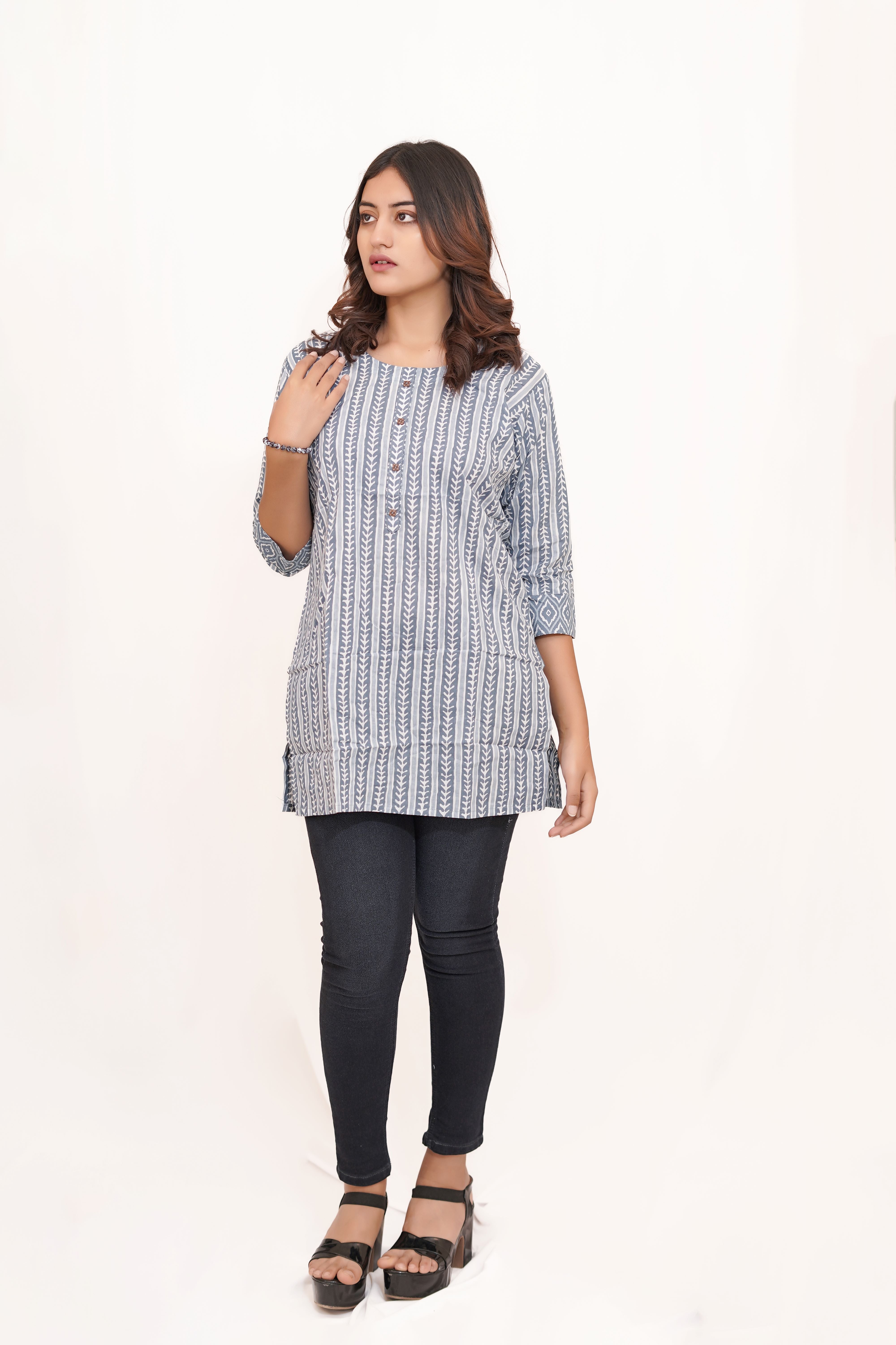 Sky Blue Striped Short Kurta