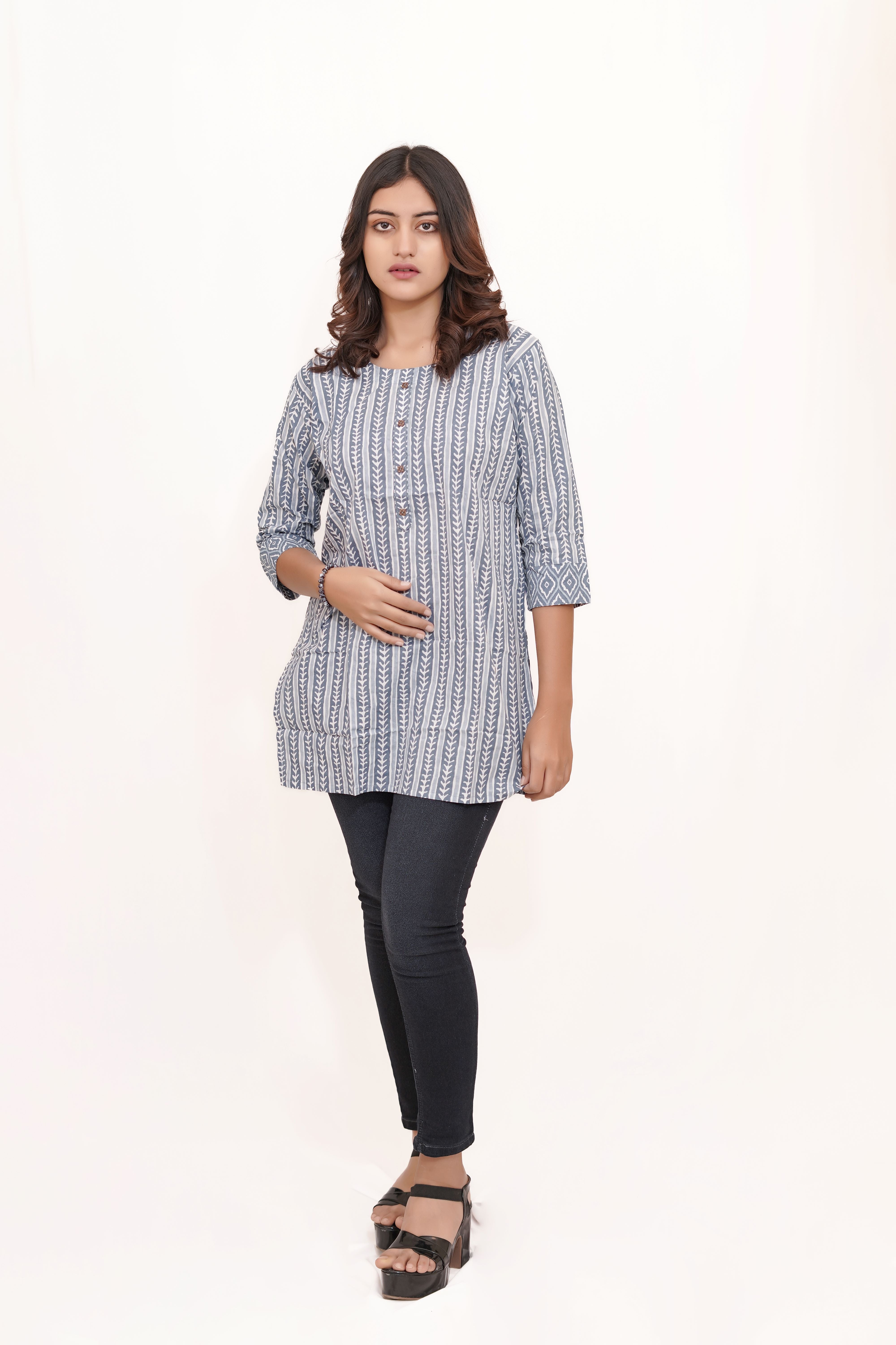 Sky Blue Striped Short Kurta