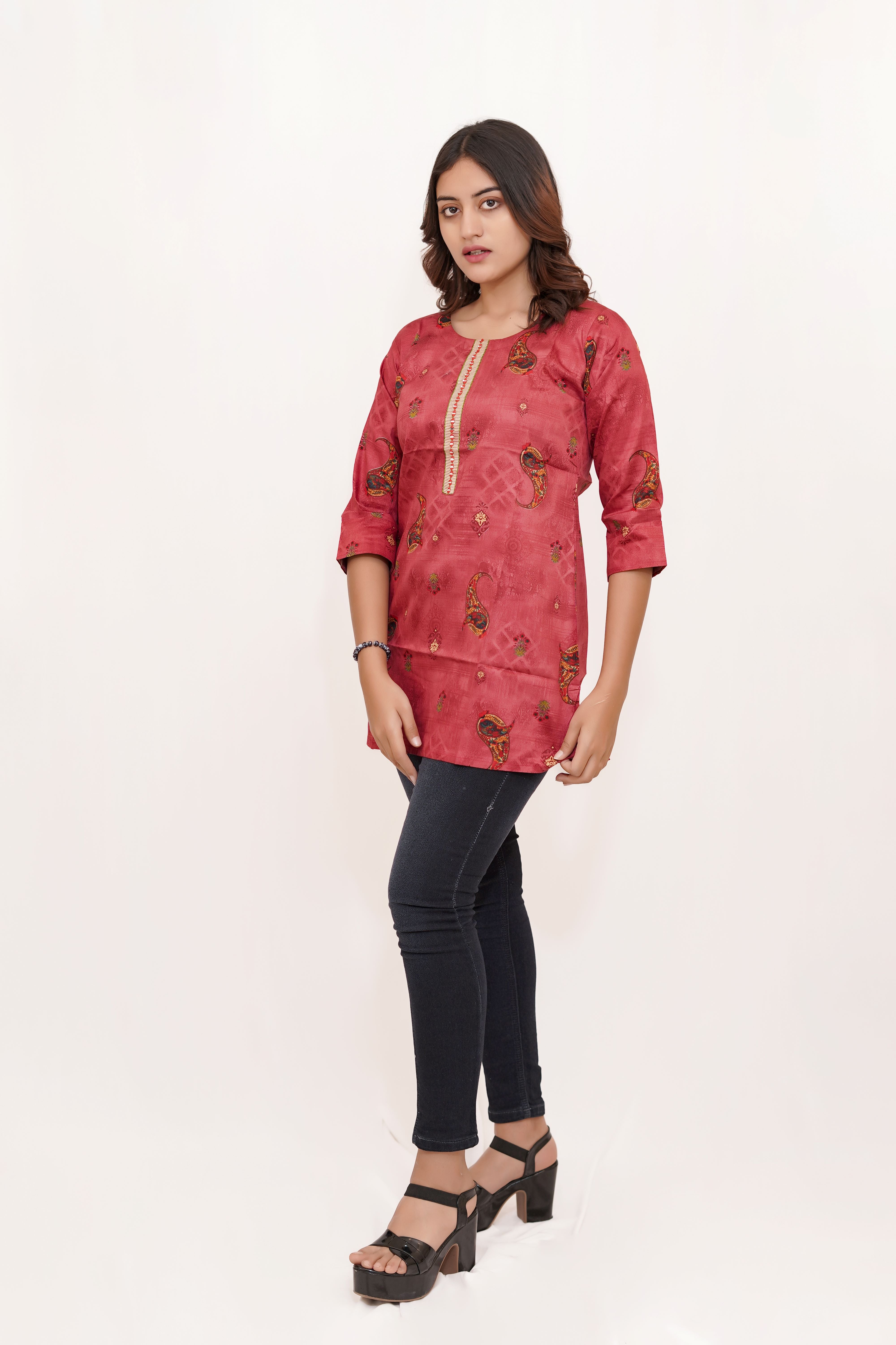 Red Rust printed Kurta