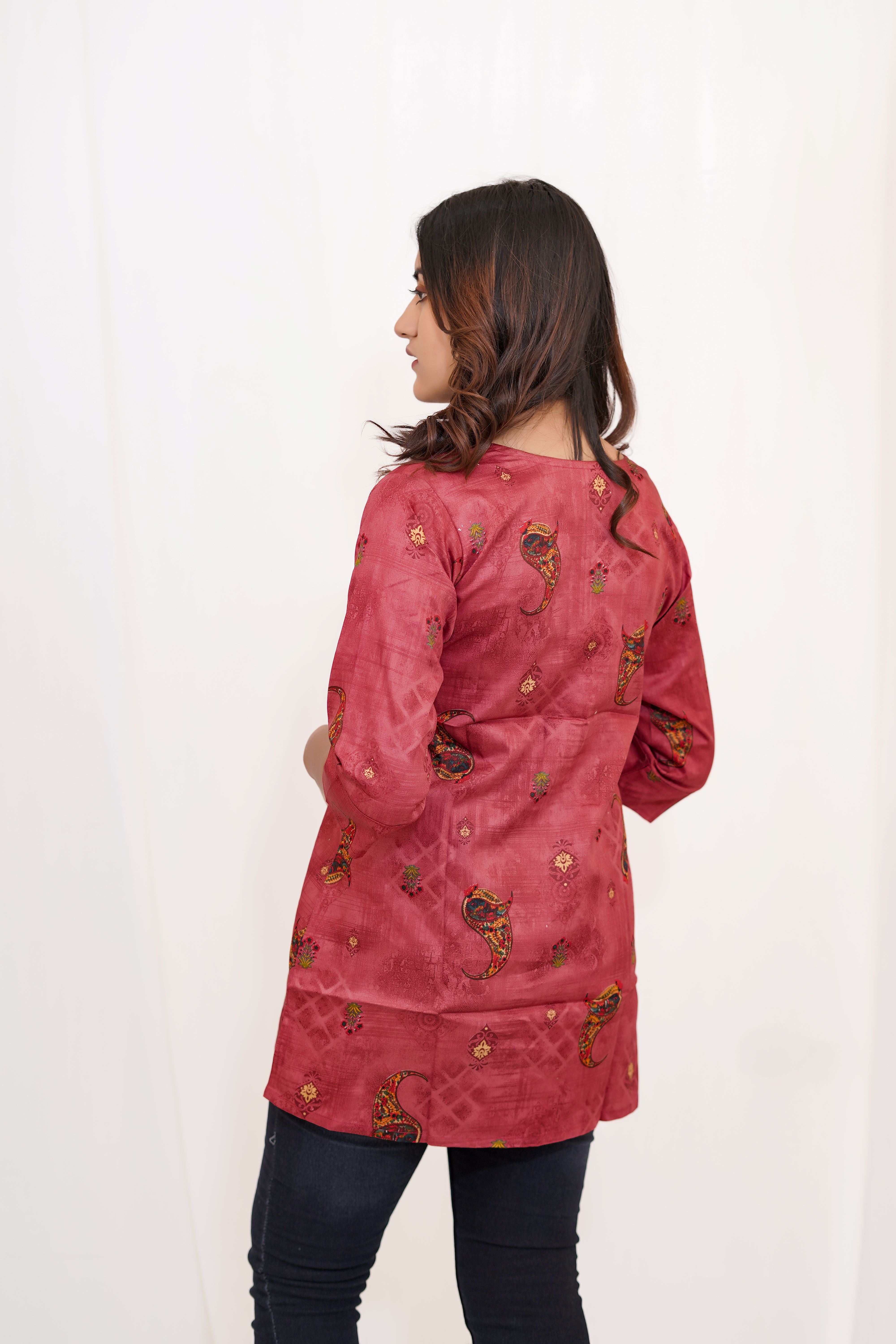 Red Rust printed Kurta