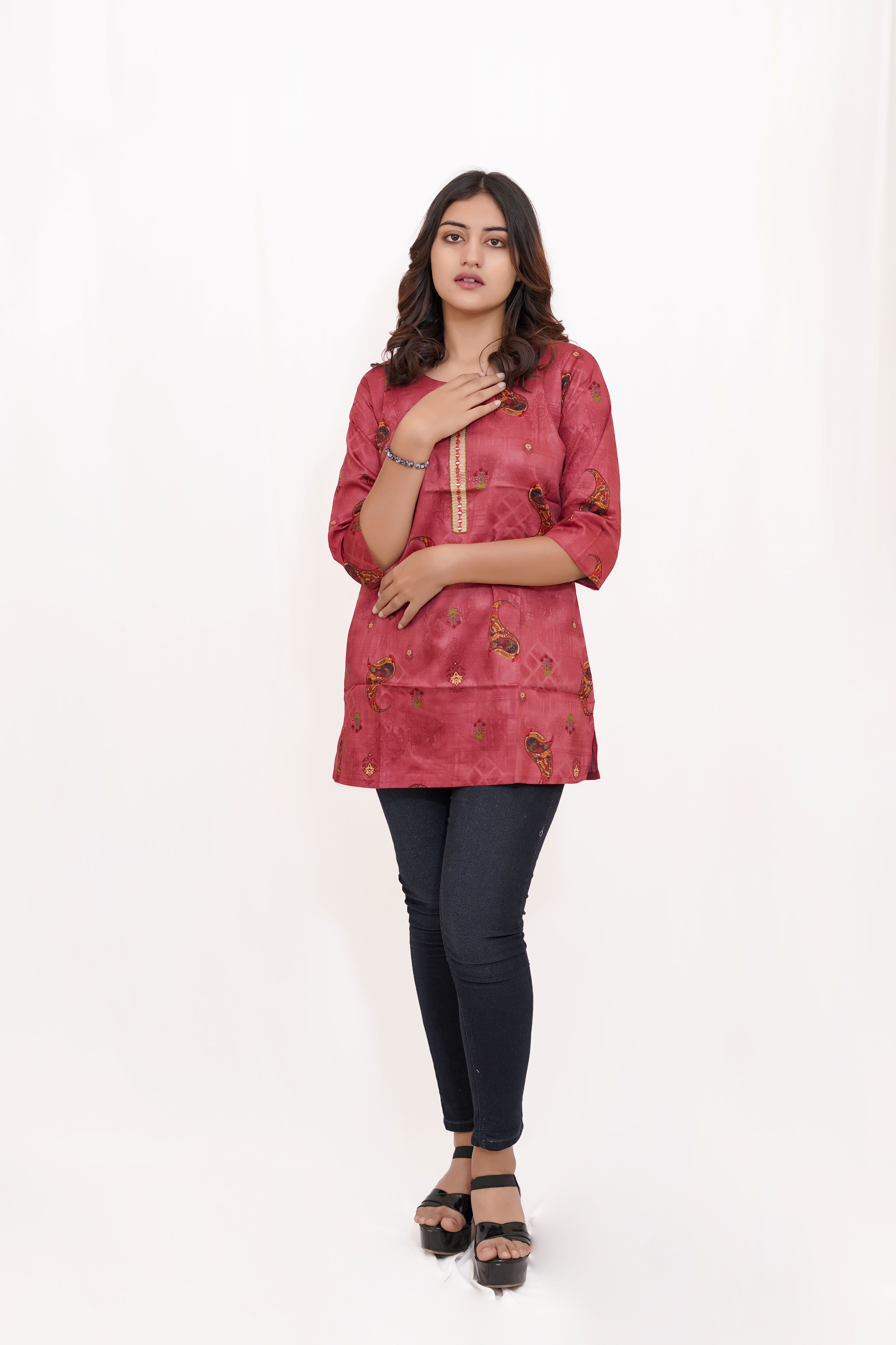 Red Rust printed Kurta