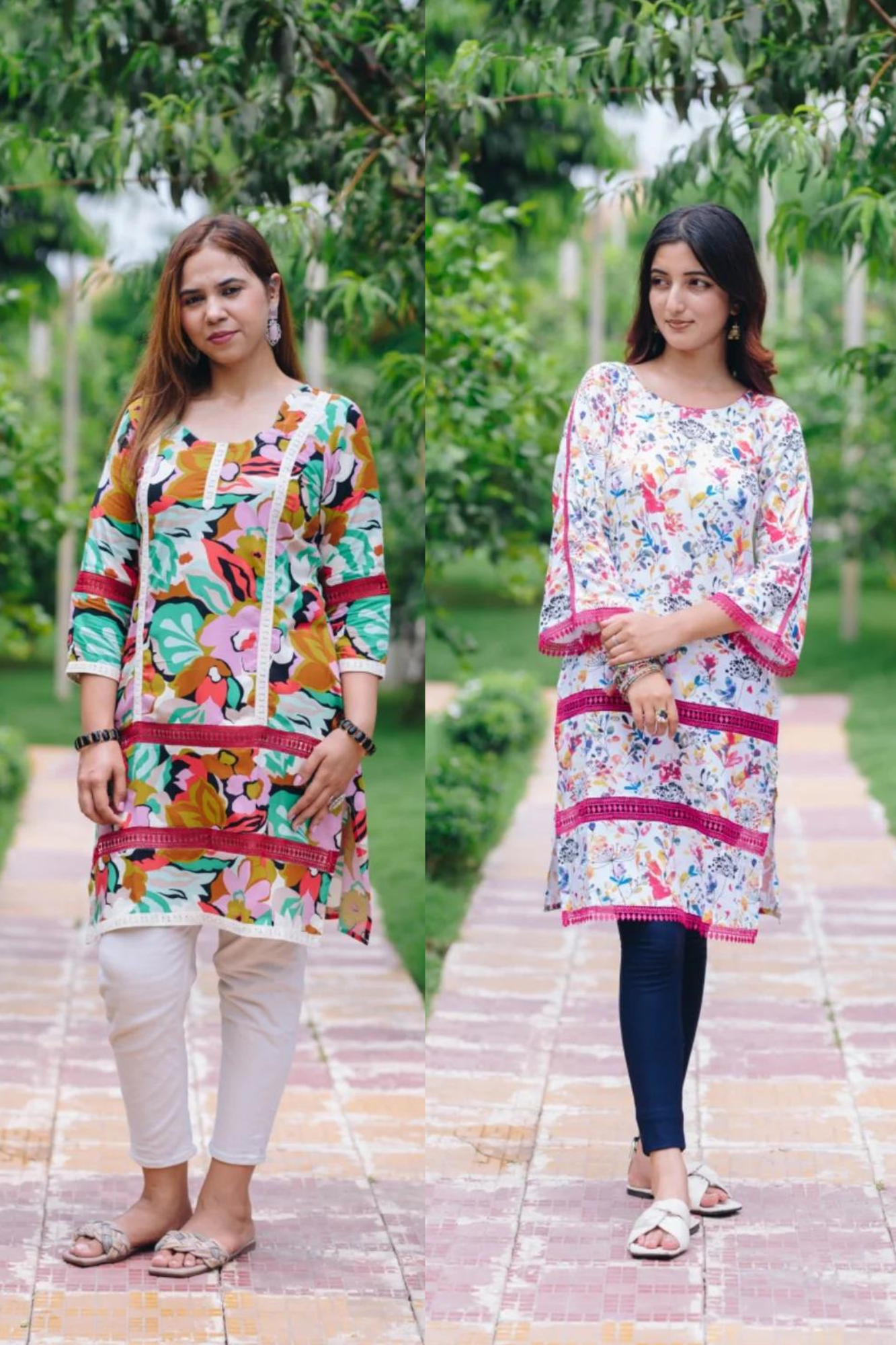 ABSTRACT PAKISTANI KURTI + MULTICOLOURED FLOWERED KURTI