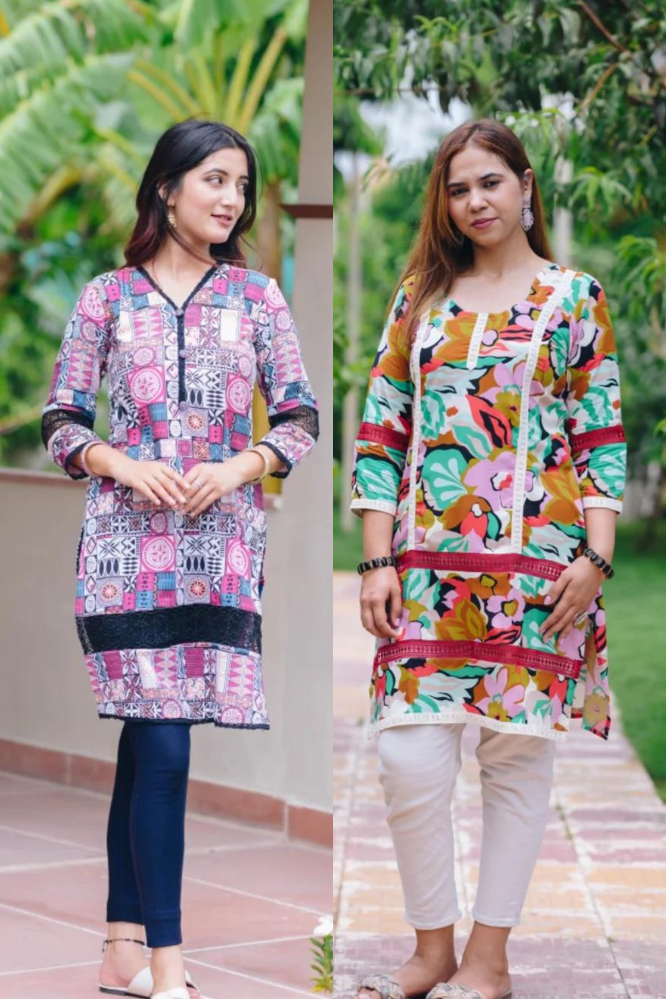 ABSTRACT PAKISTANI KURTI + PINK BLOCK PRINT KURTI