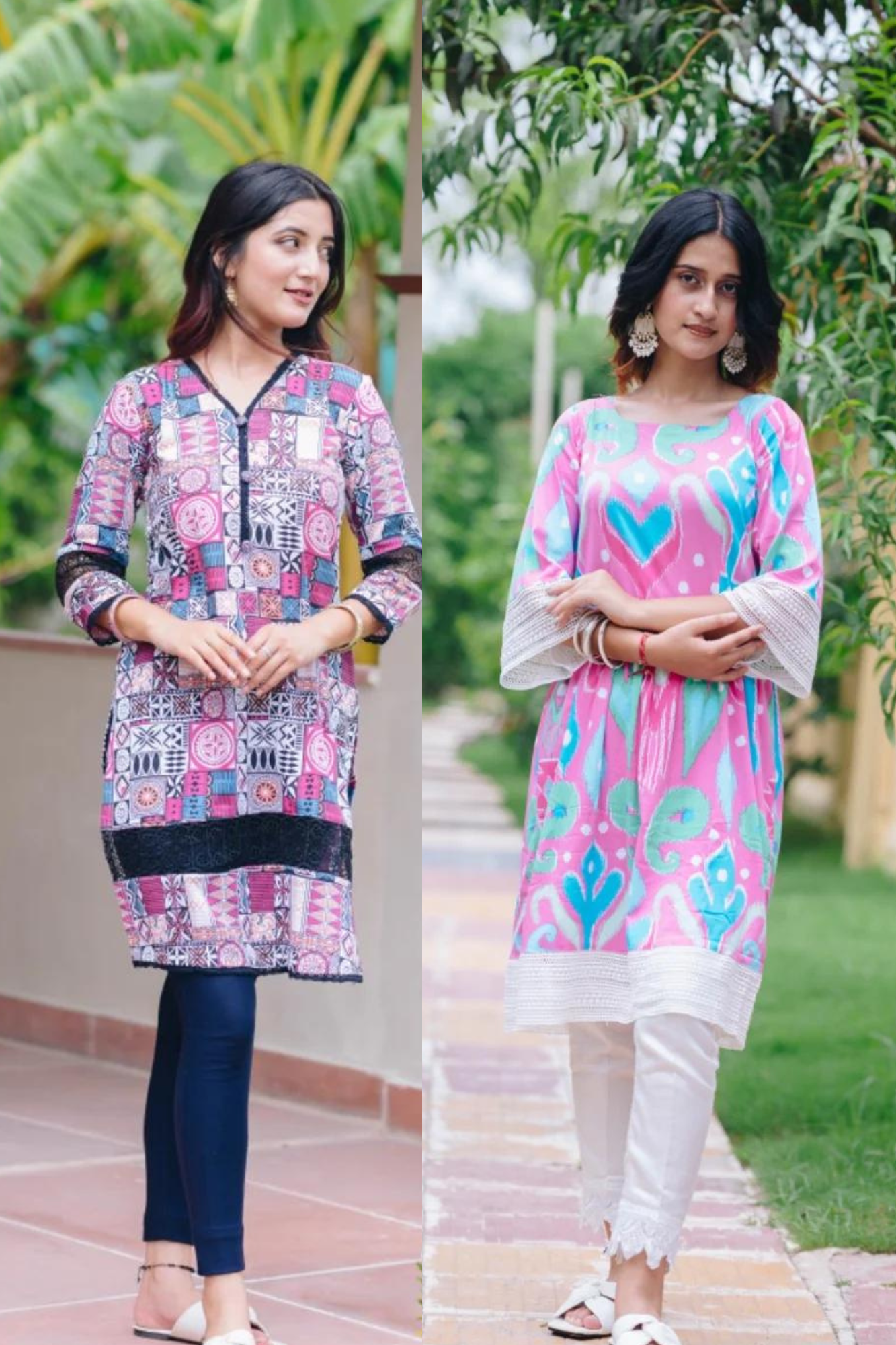 PINK BLOCK PRINT KURTI + BABY PINK FROCK STYLE KURTI