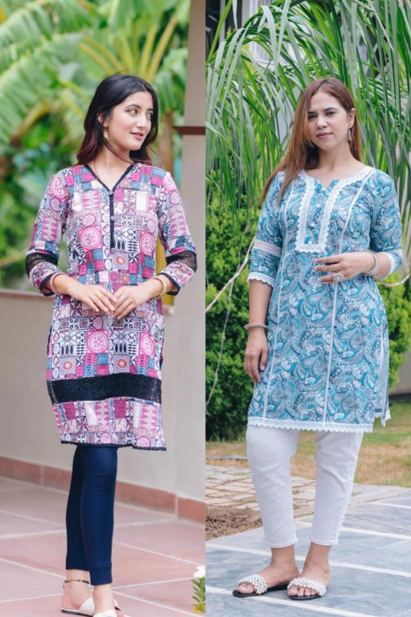 PINK BLOCK PRINT KURTI + ARABIC DESIGN BLUE KURTI