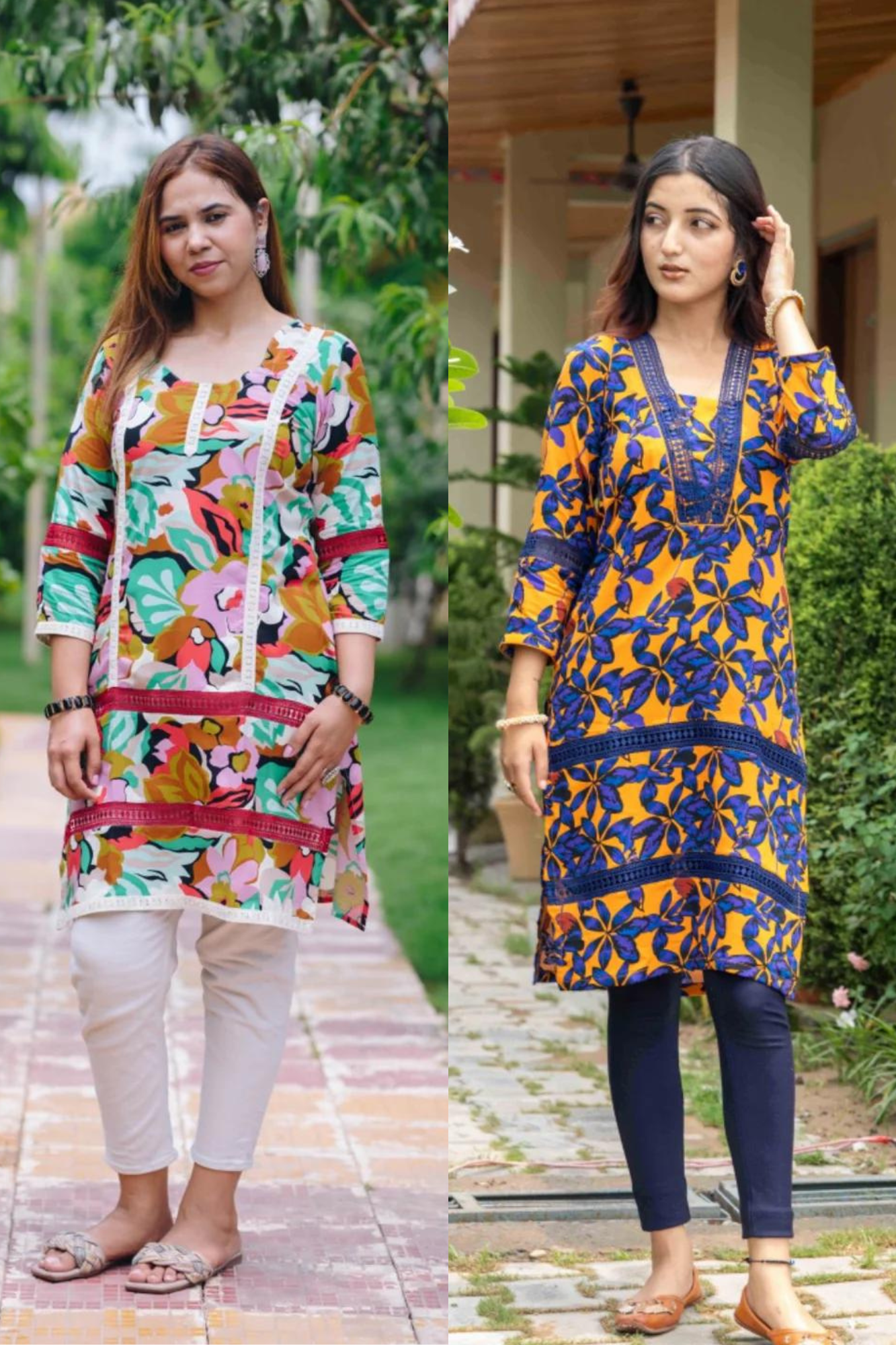 ABSTRACT PAKISTANI KURTI + BLUE FLOWER COTTON KURTI