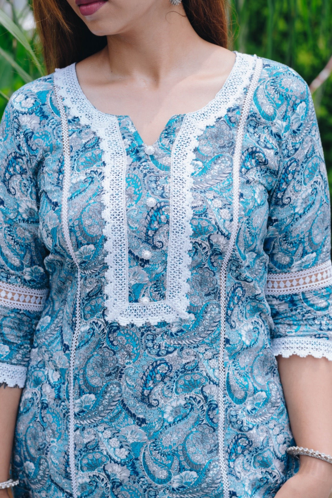 PINK BLOCK PRINT KURTI + ARABIC DESIGN BLUE KURTI