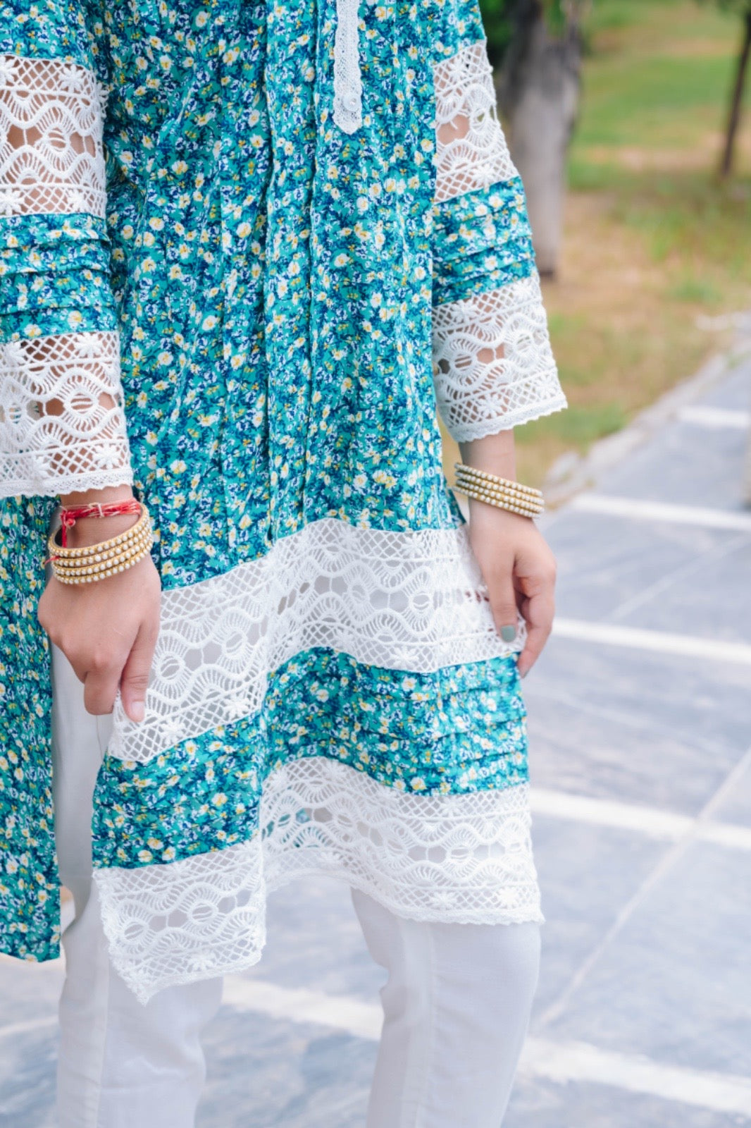 BABY PINK FROCK STYLE KURTI + MINI FLOWER BLUE COTTON KURTI