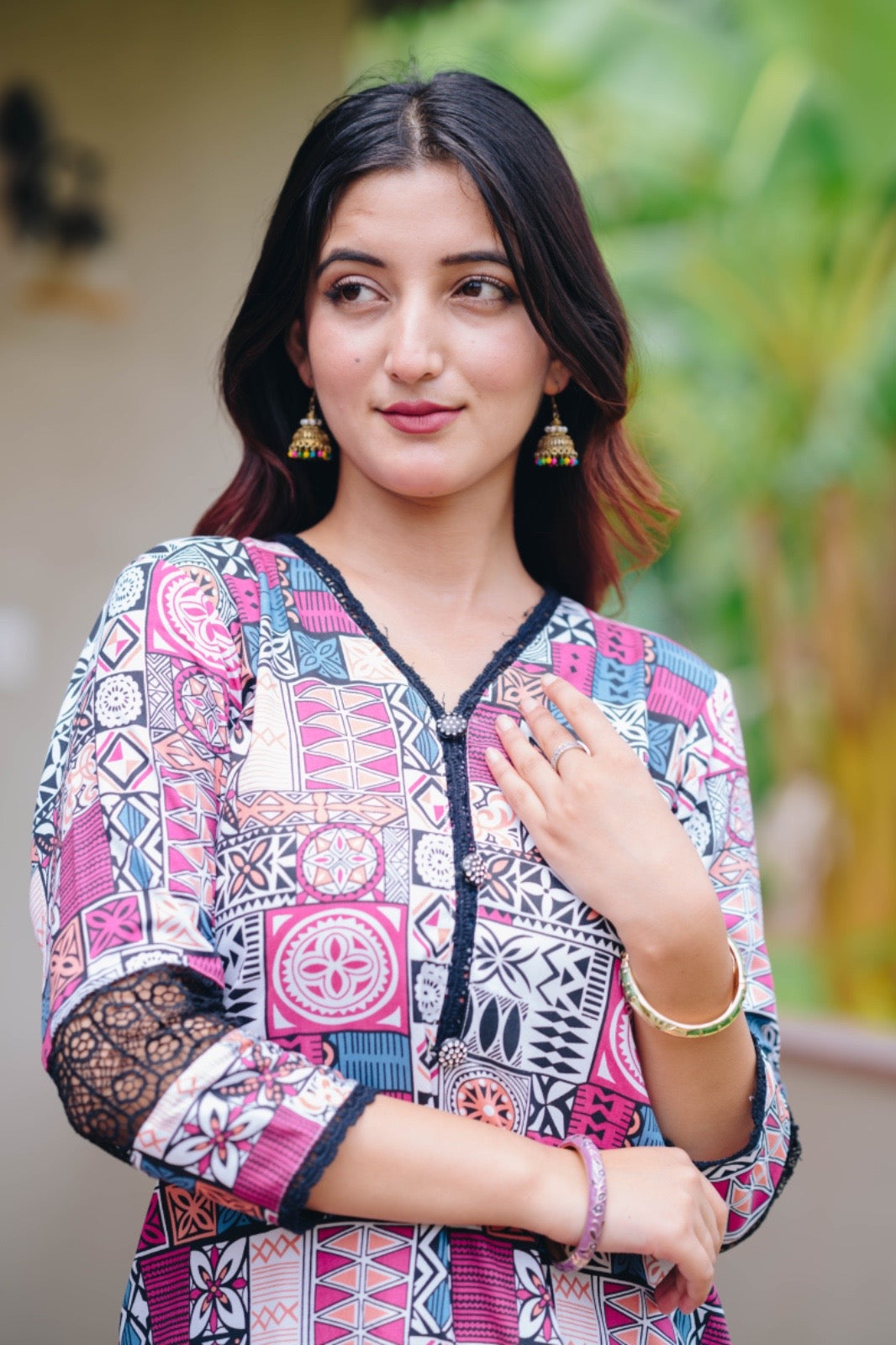 ABSTRACT PAKISTANI KURTI + PINK BLOCK PRINT KURTI