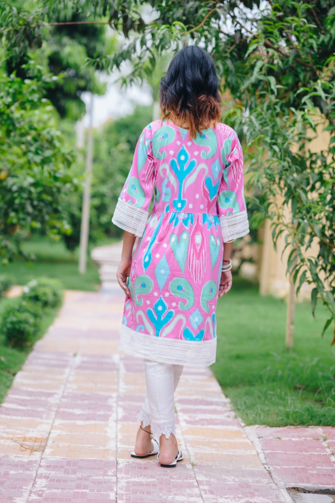 BABY PINK FROCK STYLE KURTI + MULTICOLOURED FLOWERED KURTI