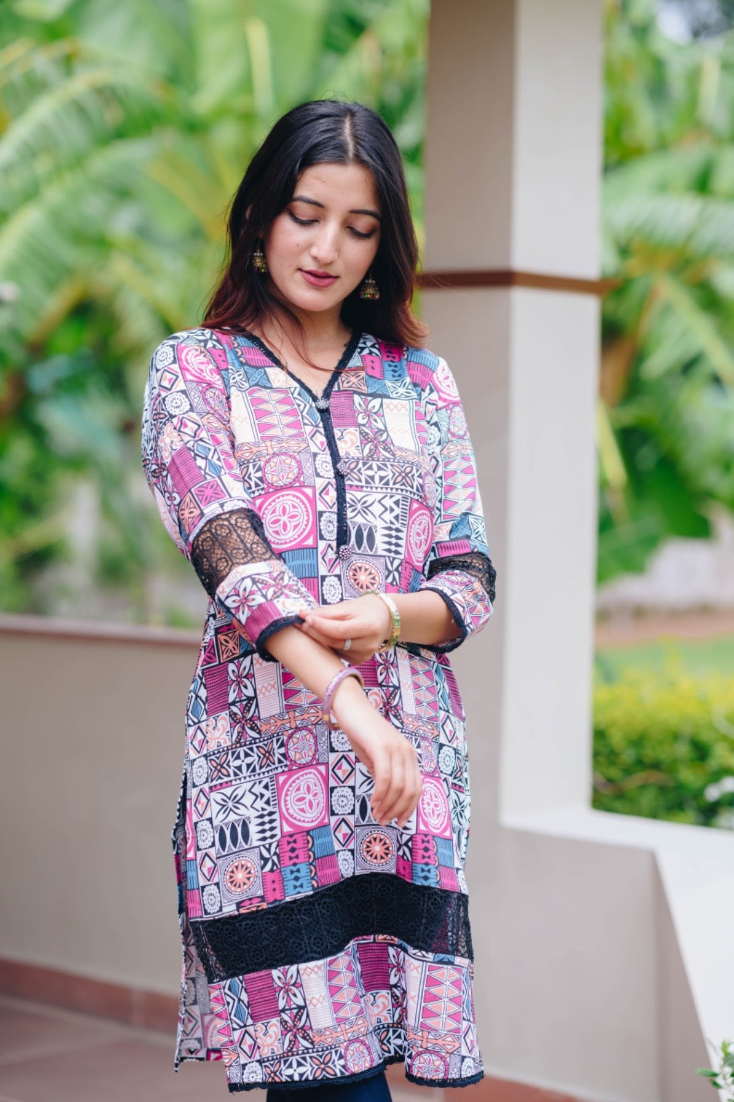 Pink Block print kurta